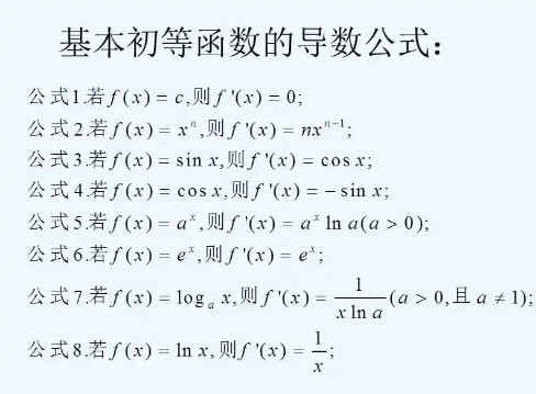 导数公式表_ 基本初等函数的导数公式表 